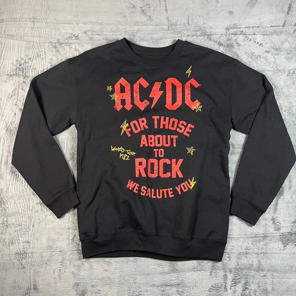 AC/DC Sweatshirt Mens Small Black For Those About to Rock 1982 World Tour Rock